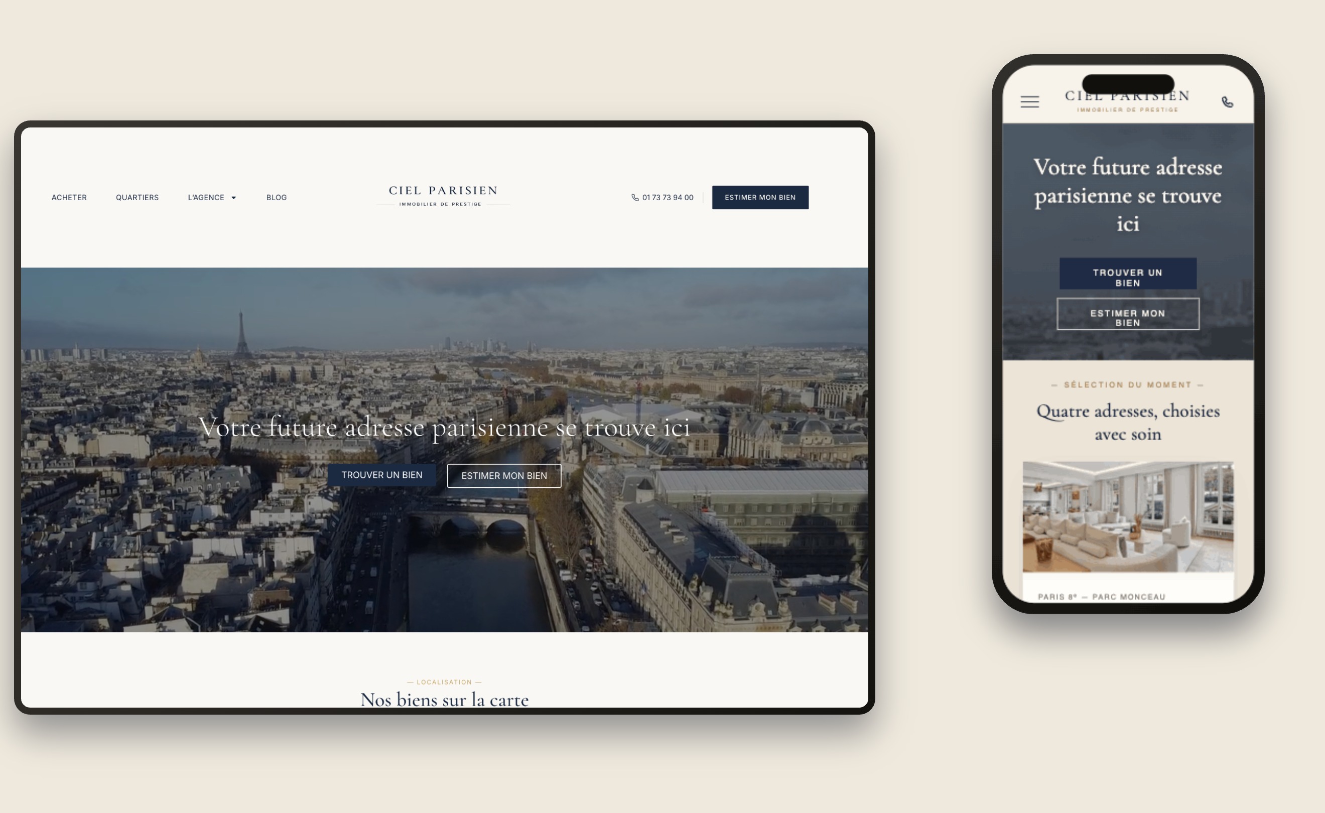 Le nouveau site de Ciel Parisien sur desktop et mobile