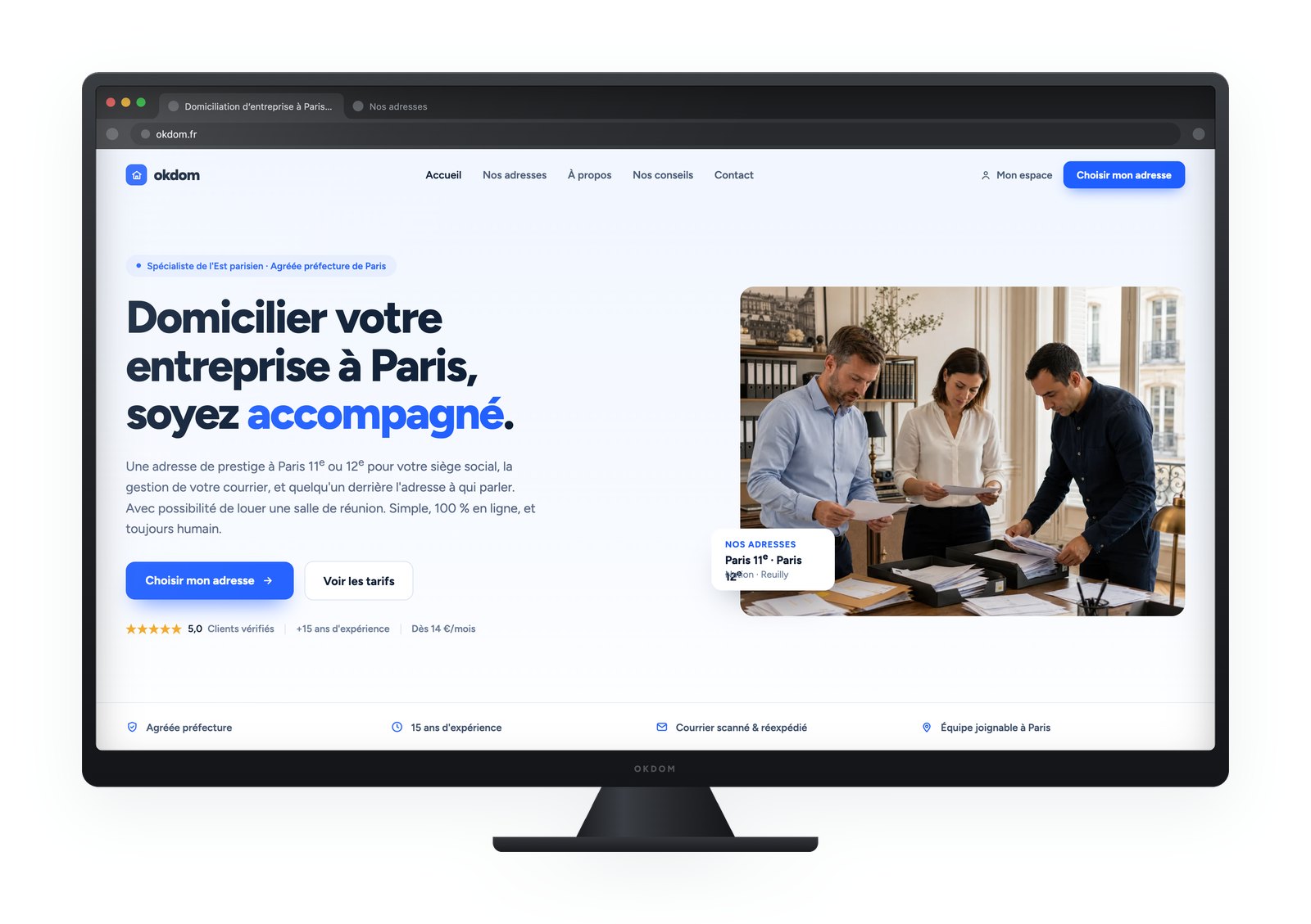 La page d'accueil du nouveau site OKDOM